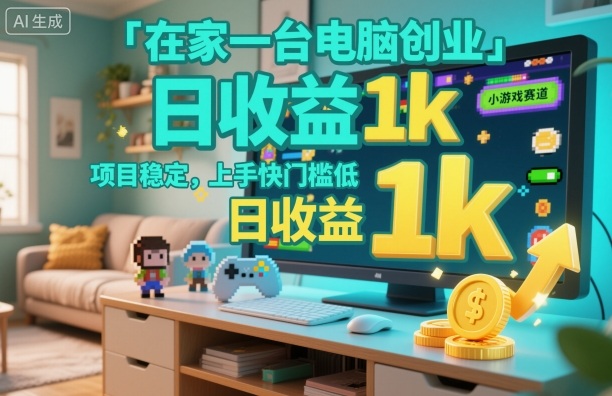 在家一台电脑创业,小游戏赛道,项目稳定,上手快门槛低,日收益1k+【揭秘】-资源社·项目库