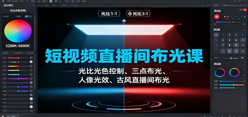 短视频直播间布光课:光比光色控制、三点布光、人像光效、古风直播间布光-资源社·项目库