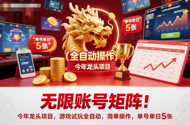 无限账号矩阵!今年龙头项目,游戏试玩全自动,简单操作,单号单日5张【揭秘】-资源社·项目库