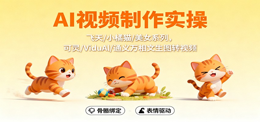 AI视频制作实操，飞天/小橘猫/美女系列，可灵/ViduAl/通义万相文生图转视频-资源社·项目库