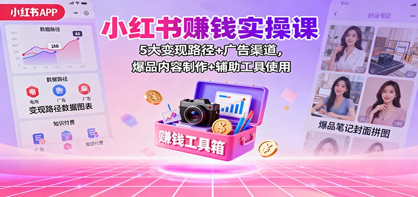 小红书赚钱实操课：5大变现路径+广告渠道，爆品内容制作+辅助工具使用-资源社·项目库