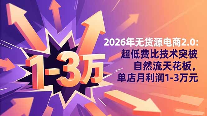 2026年无货源电商2.0：超低费比技术突破自然流天花板，单店月利润1-3万元-资源社·项目库