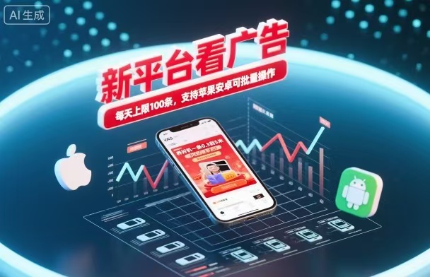 新台看广告,养好机一条5毛到5块,单机日入30到100,支持苹果安卓,可批量操作。-资源社·项目库