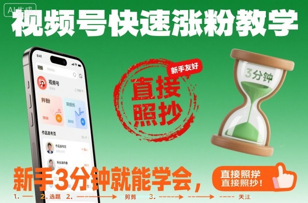 视频号快速涨粉教学，新手3分钟就能学会，直接照抄！-资源社·项目库